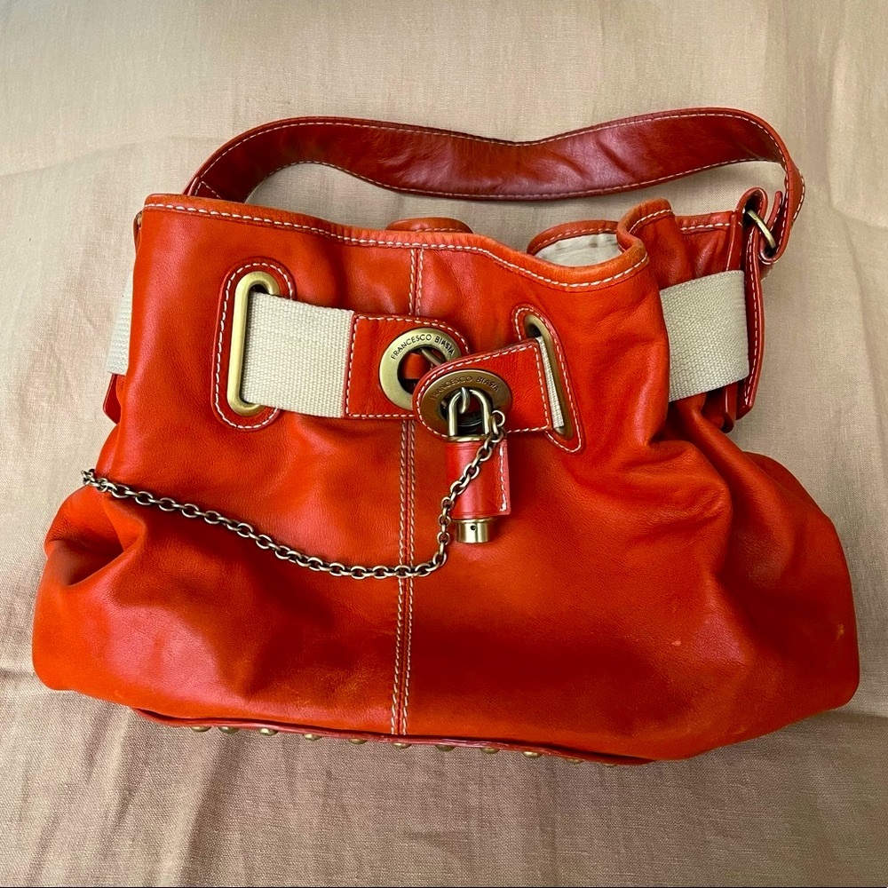 Authentic Francesco Biasia Orange Leather Shoulder Bag